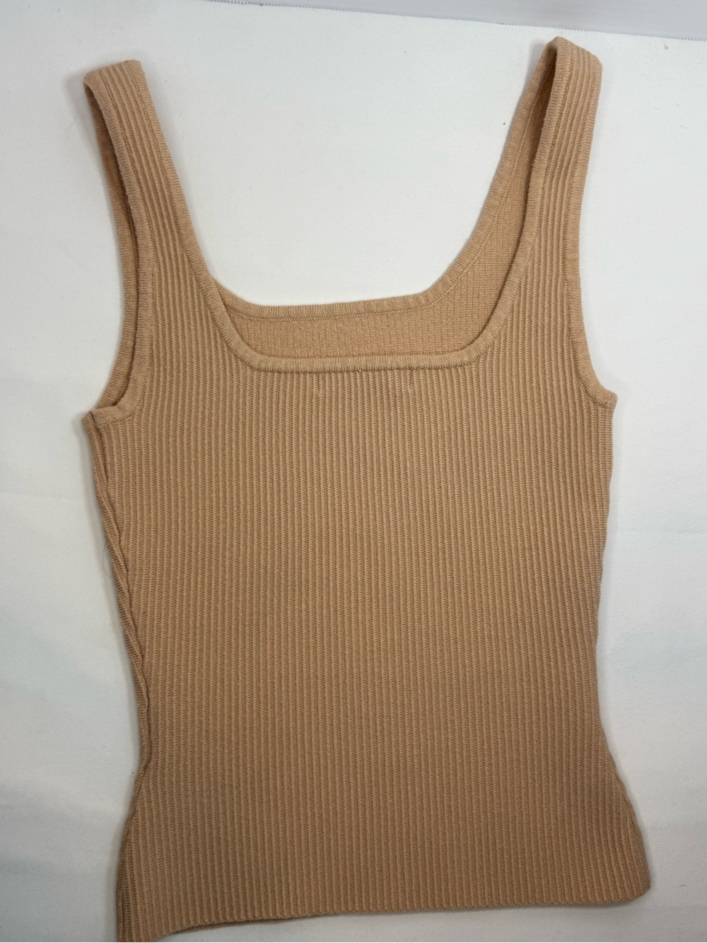 Square-Neck Ribbed Tank Top - Camel Beige